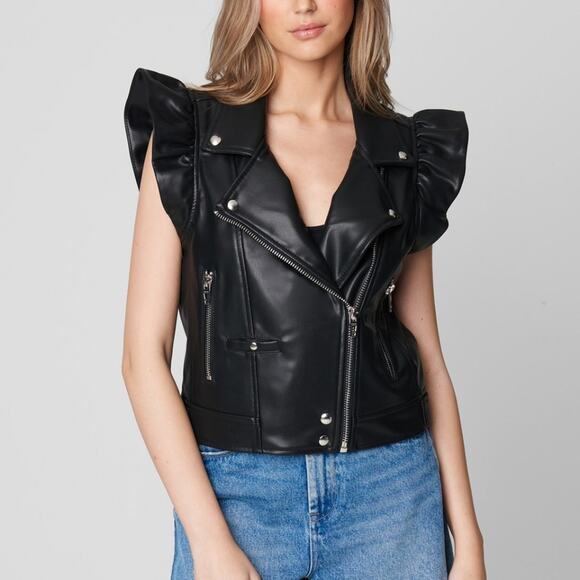 Blank NYC Jackets & Blazers - BLANK NYC vegan leather ruffle trim black moto vest size XL